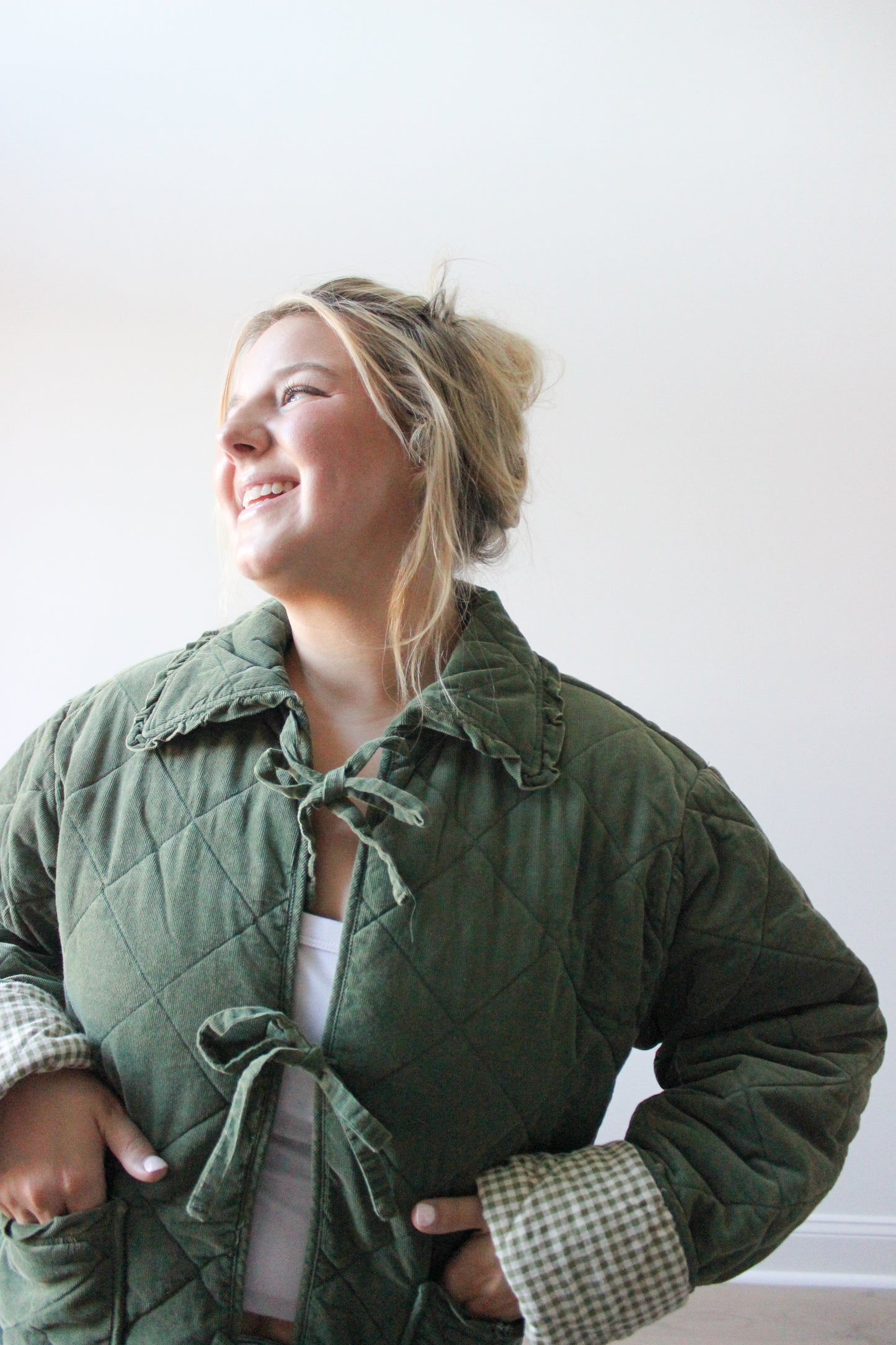 Harper Quilted Gingham Jacket - Green