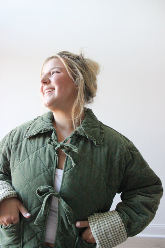Harper Quilted Gingham Jacket - Green