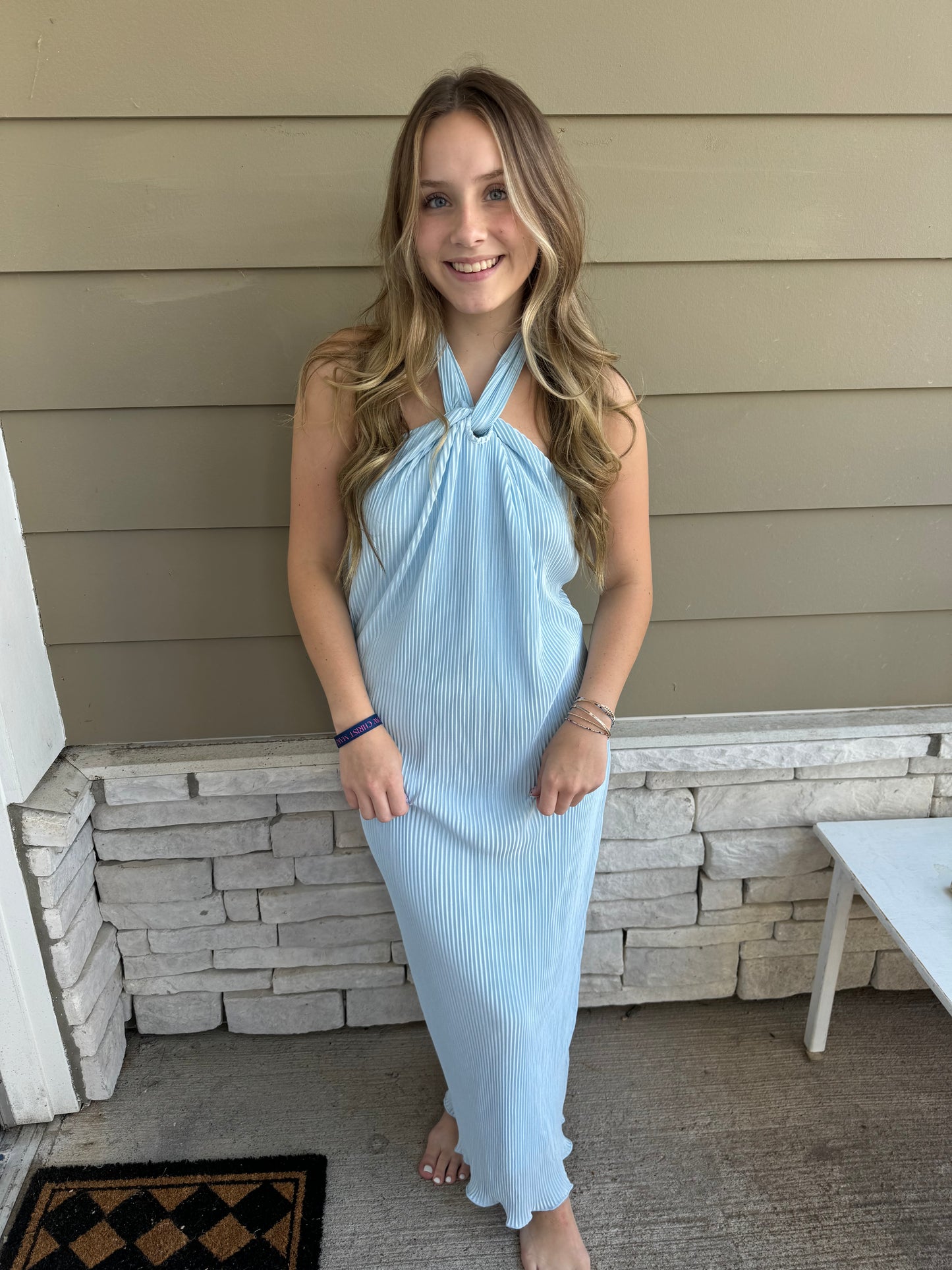 Conley Pleated Blue Midi Dress