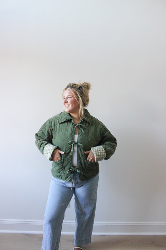 Harper Quilted Gingham Jacket - Green