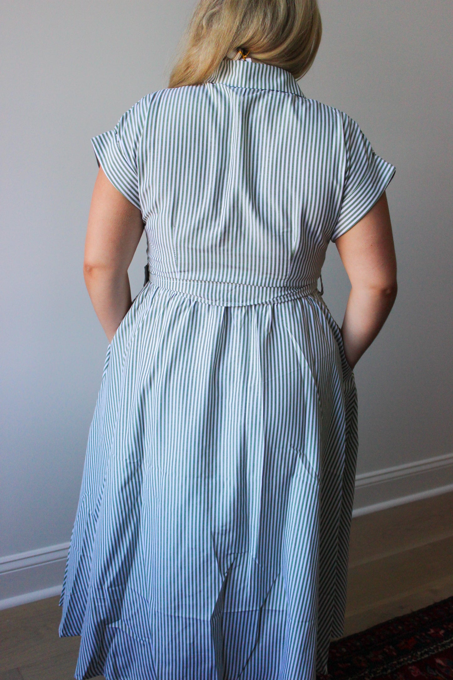 Mitzy Green Striped Belted Midi Dress
