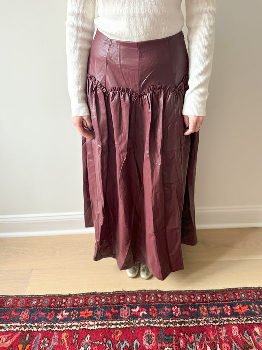 Josie Faux Leather Skirt in Cherry Mocha
