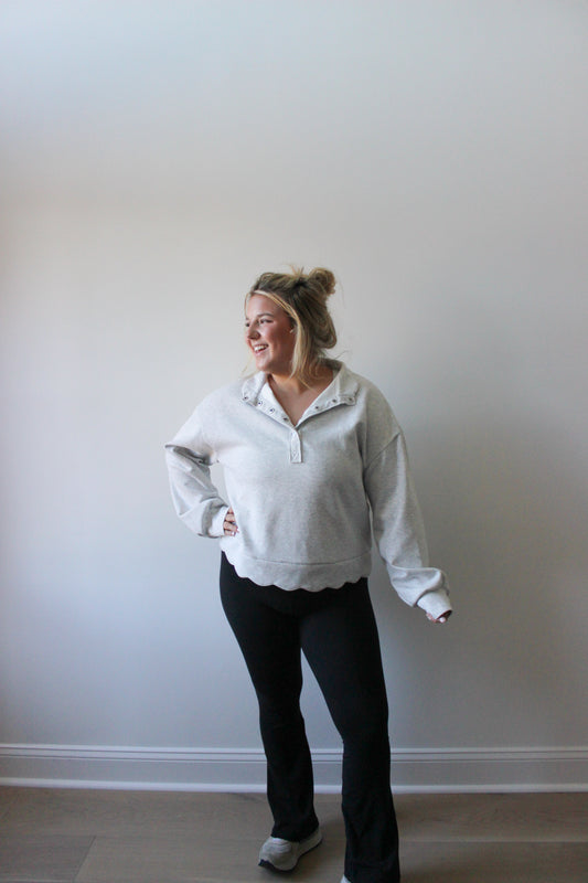 Henley Scalloped Sweatshirt - Grey