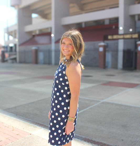 Bitty Polka Dot Navy Shift Dress