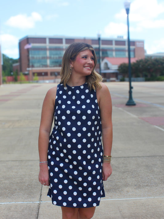 Bitty Polka Dot Navy Shift Dress