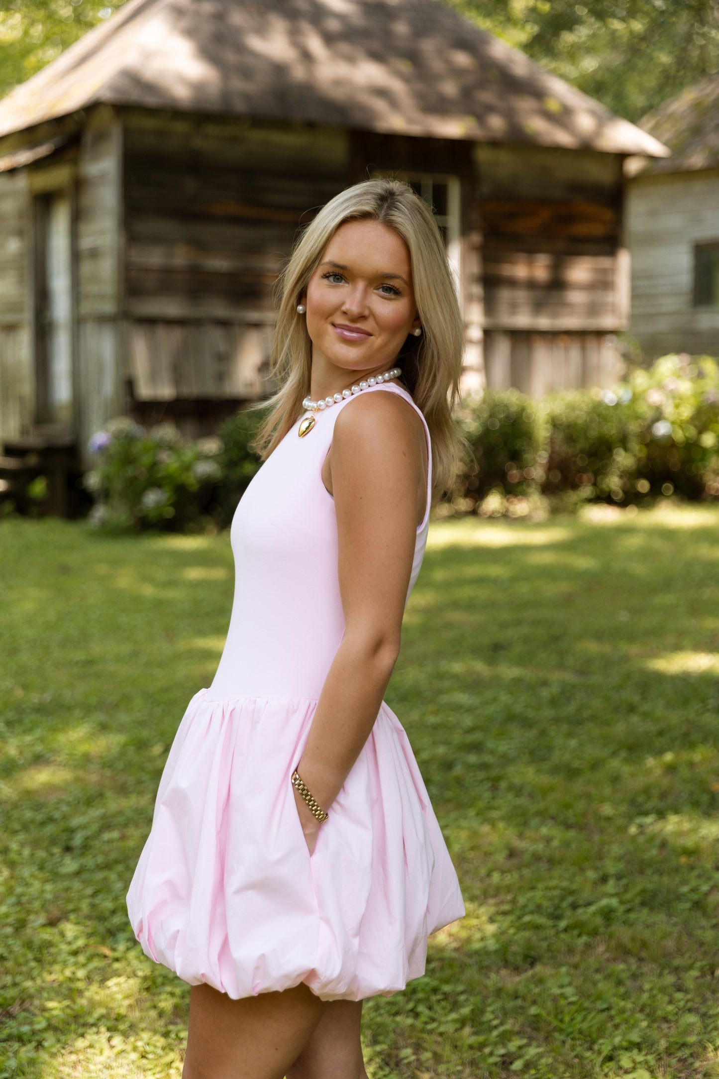 Charleston Bubble Drop Waist Dress - Pink