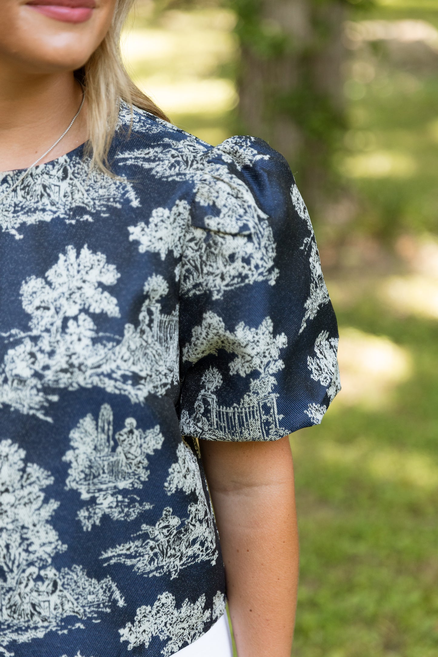 Toile Jacquard Top -Navy