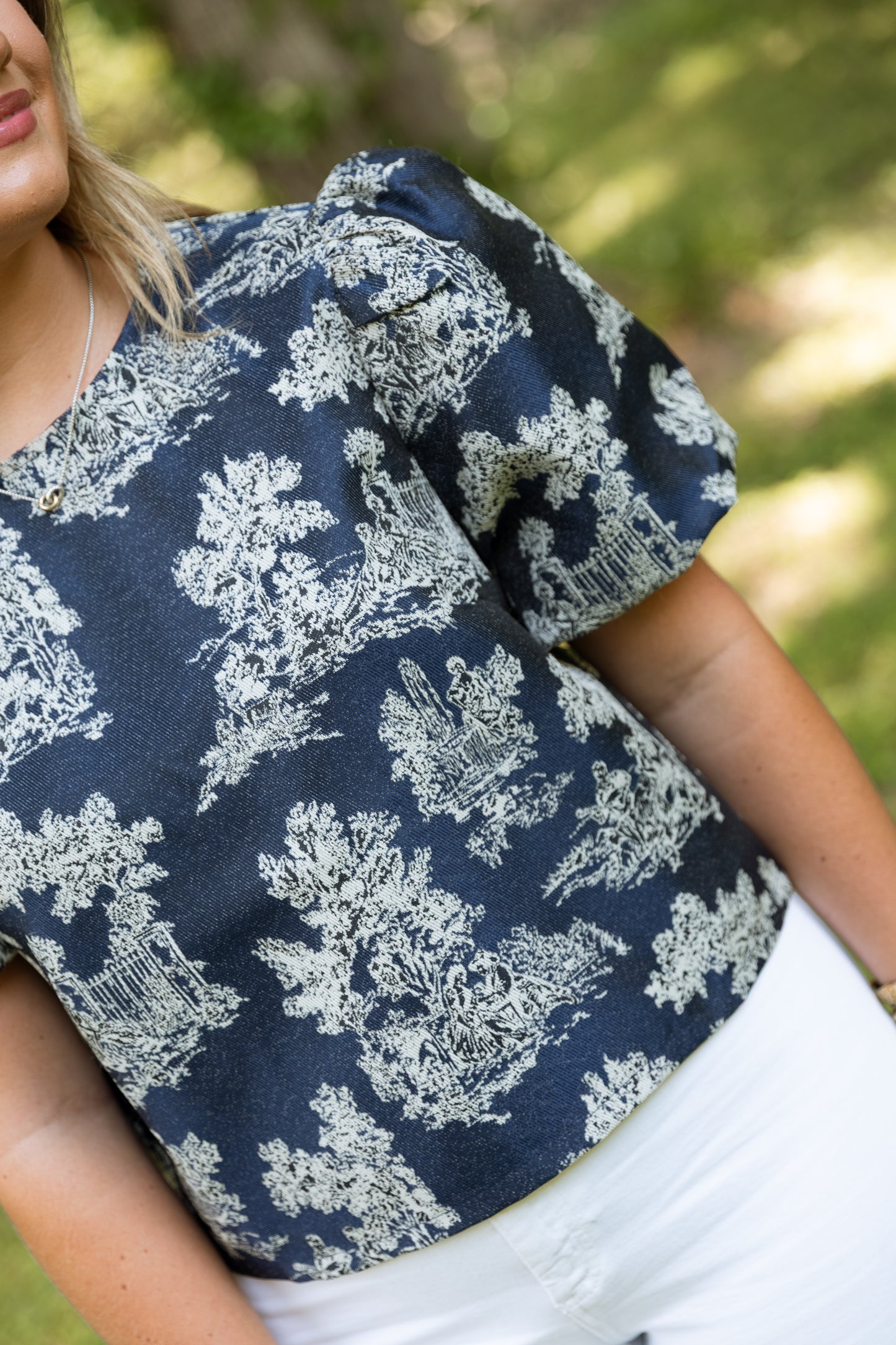 Toile Jacquard Top -Navy