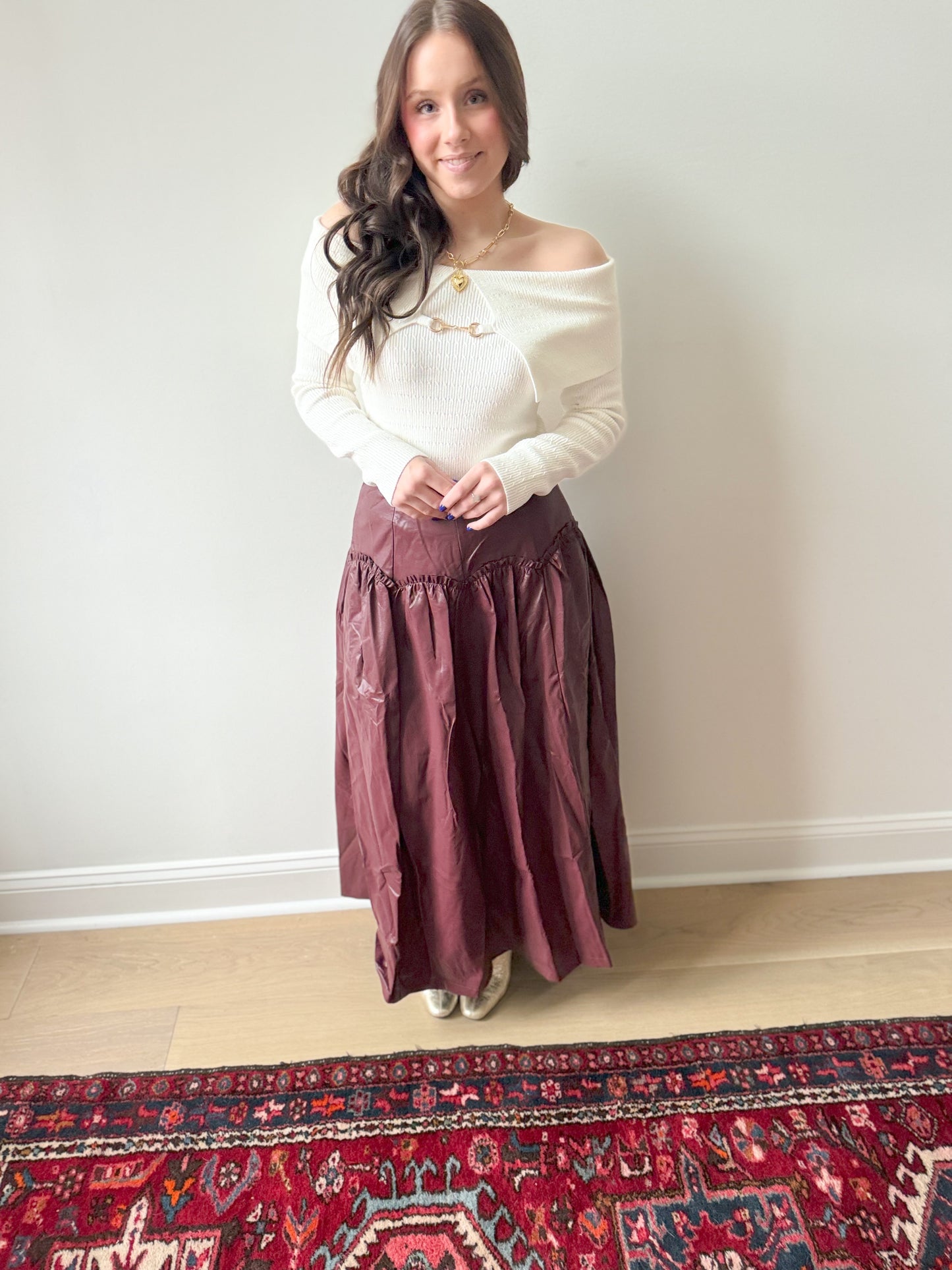 Josie Faux Leather Skirt in Cherry Mocha